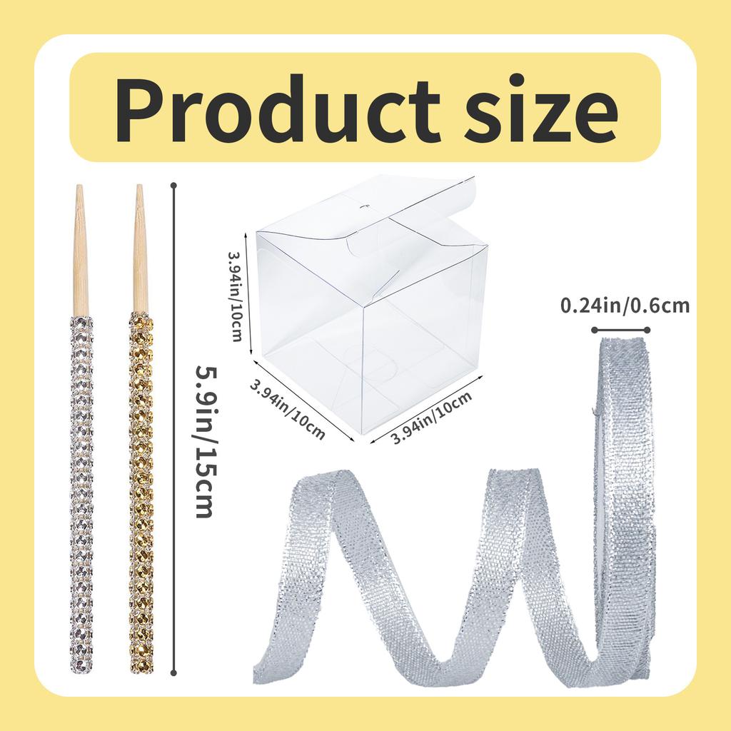 Candy Apple Boxes with Bling Stick Hole Set,with Clear Containers & Rhinestone Bamboo Skewers & Glitter Ribbons