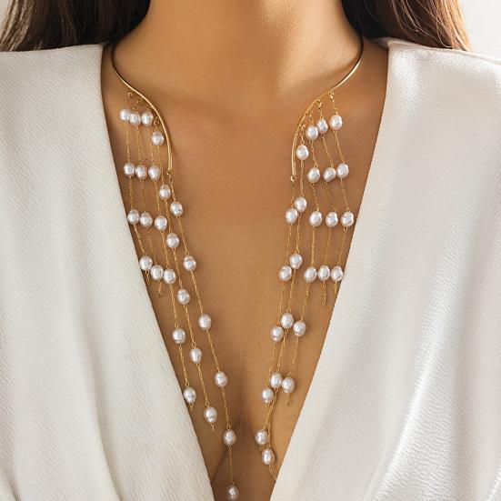 Длинный металлический открытый чокер с кисточками, звездой, искусственным жемчугом, бусины, воротник-кисточка, ожерелье на ключицу, украшения для груди и тела для женщин