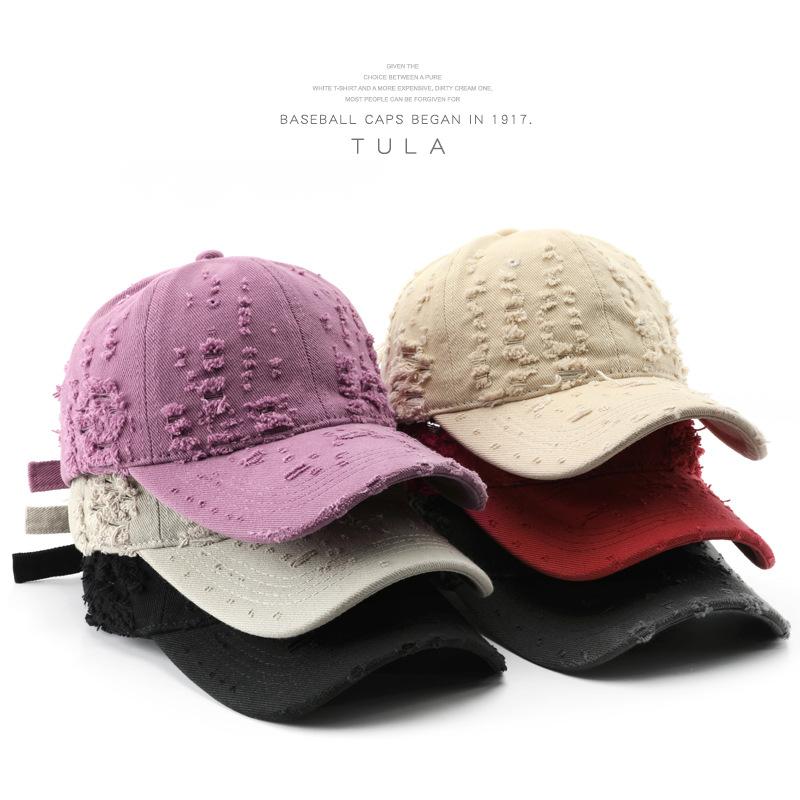 Women's washed and distressed solid-color baseball cap, suitable for outdoor activities, providing sun protection and shade