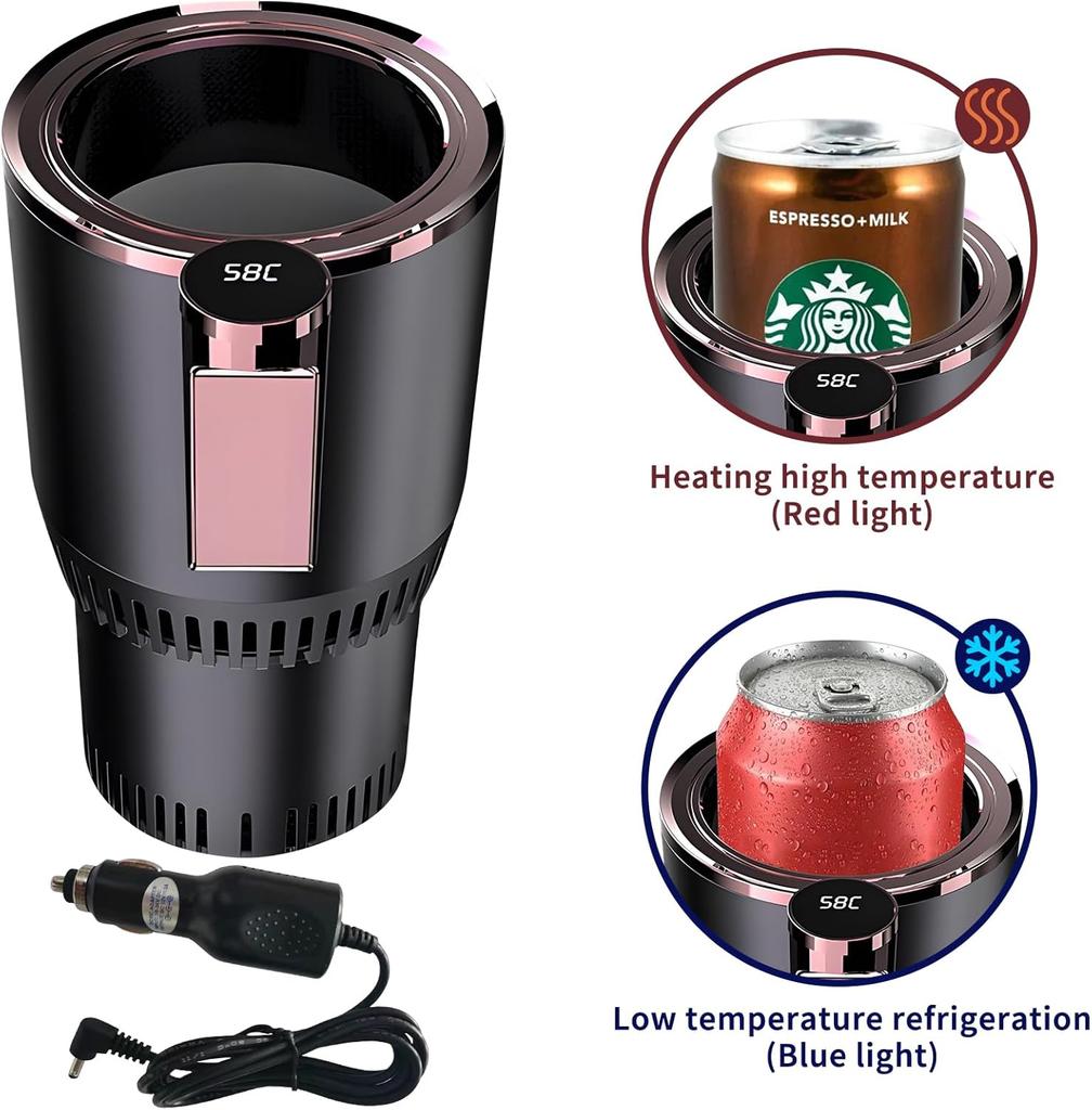 Car Cup Holder Cooler & Warmer with Digital Display, Universal 12V Heated/Cooled Drink Holder for Coffee