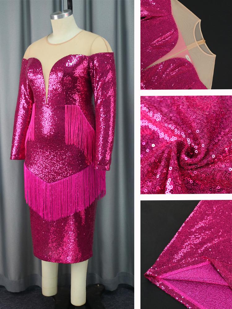AOMEI Платья цвета фуксии с кисточками для женщин, сексуальный тюль с блестками, лоскутное роскошное блестящее вечернее платье на день рождения, коктейльное мероприятие, облегающее платье, наряд