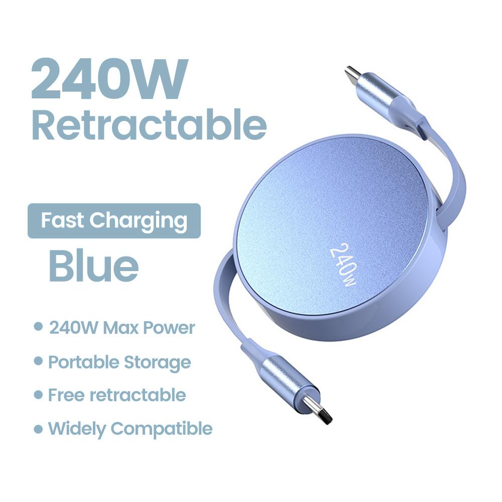 Выдвижной кабель USB Type C на Type C для быстрой зарядки PD 240 Вт, кабель для передачи данных для мобильного телефона USB C на USB C Для iPhone 16 Samsung Xiaomi