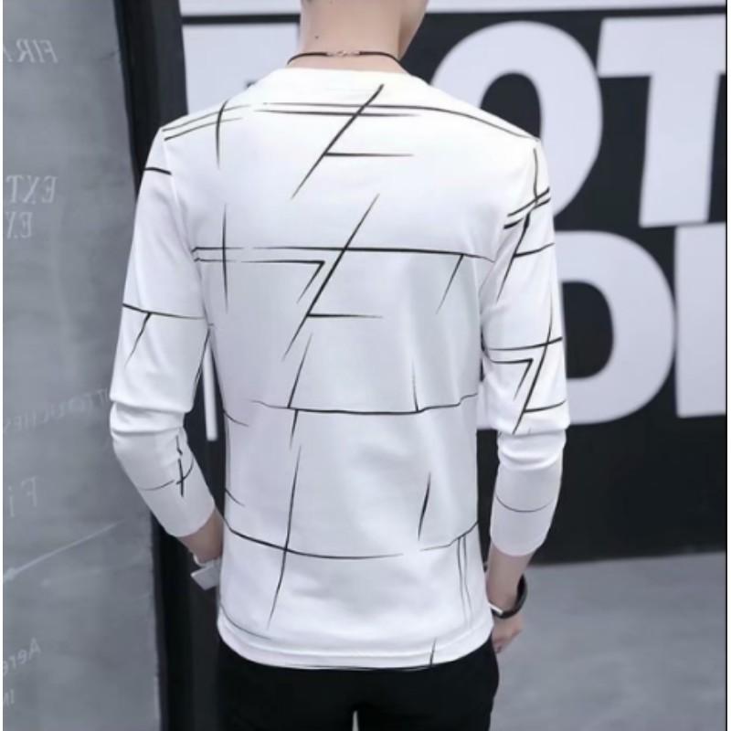 Мужская весенне-осенняя полосатая футболка с длинным рукавом, тонкая секция с принтом, круглый вырез, базовая рубашка