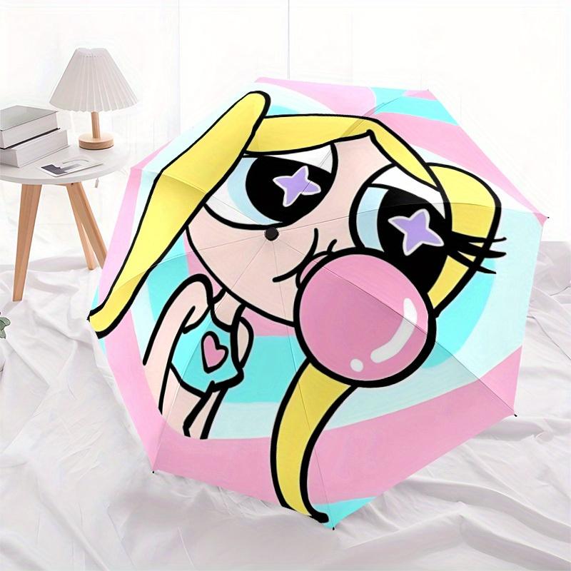 1pc Powerpuff Girls Automatic Folding Umbrella with 8-Rib Compact & Lightweight Design, Self-Opening/ Closing045