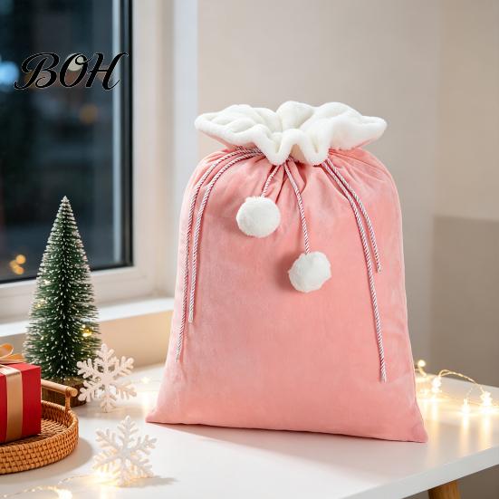 Durable Velvet Pouches for Snacks Christmas Santa Gift Bag, 19 x 26 Inch Large Drawstring Portable Storage Bags Daily Use Claus Reusable Presents Sack