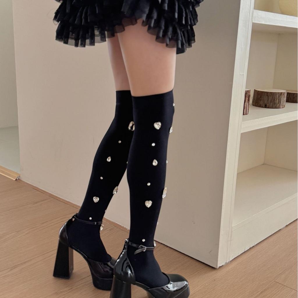 Rhinestone Women Stockings Sweet Cool Girls Y2K Knee High Socks Thigh High Stockings JK Thigh High Sox Stockings Female Hosiery
