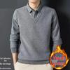 Мужской свитер крупной вязки с воротником-рубашкой «два в одном», на флисовой подкладке, толстый теплый зимний топ со стойкой