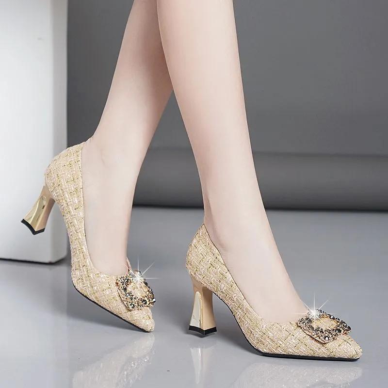 Женская мода бежевые высококачественные туфли на шпильке с клетчатым узором весенние слипоны женские повседневные комфортные осенние туфли для вечеринки ab392