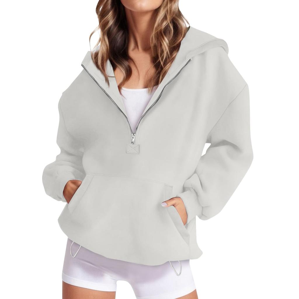 Women's Loose Comfortable Casual Fashionable Solid Color Hooded Zipper Drawstring Sweatshirt