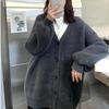 Открытый кардиган-пальто из искусственного меха для женщин, свободный корейский стиль, осенне-зимняя женская одежда, ленивый стиль, верхняя одежда, приталенный вязаный свитер с V-образным вырезом