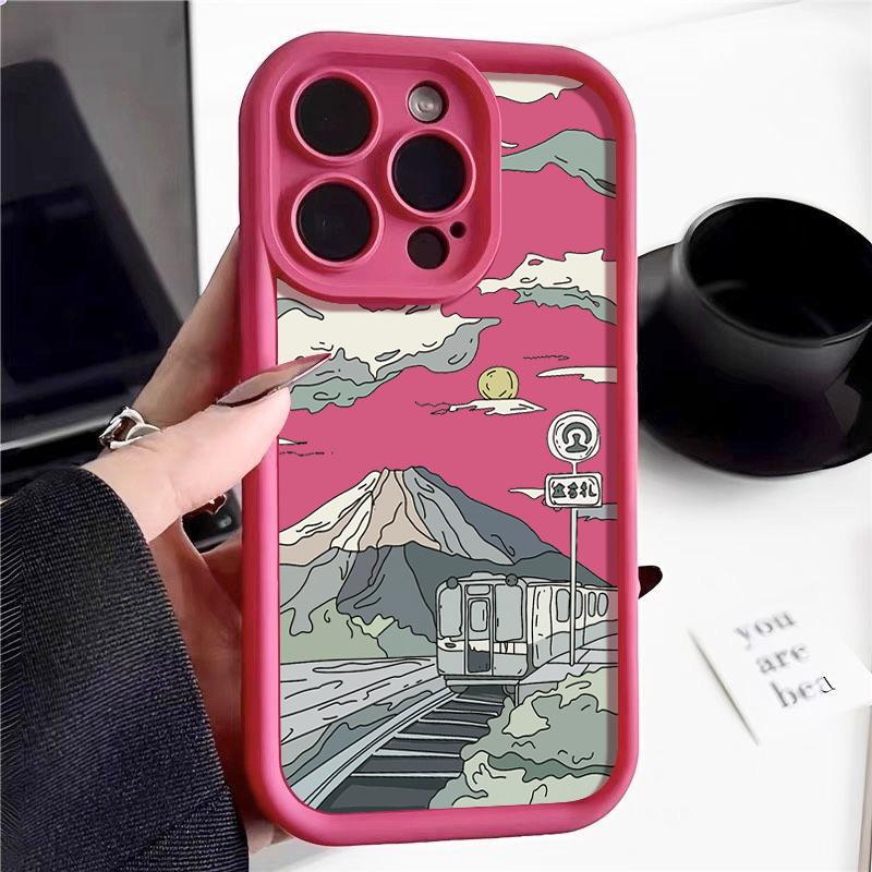 Мягкий чехол для телефона из ТПУ с рисунком в виде гор для iPhone 16, 15, Pro, 14, Plus, 13, 12, 11, Pro Max, Xs, Xr, 8, 7, однотонный, противоударный, защитный чехол для объектива