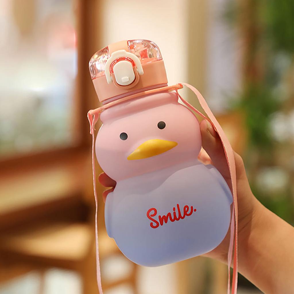 650ml Leak-proof Straw Drinking Cups with Adjustable Strap Cute Duck Mugs Large Capacity Holiday Gifts for Outdoor Sports