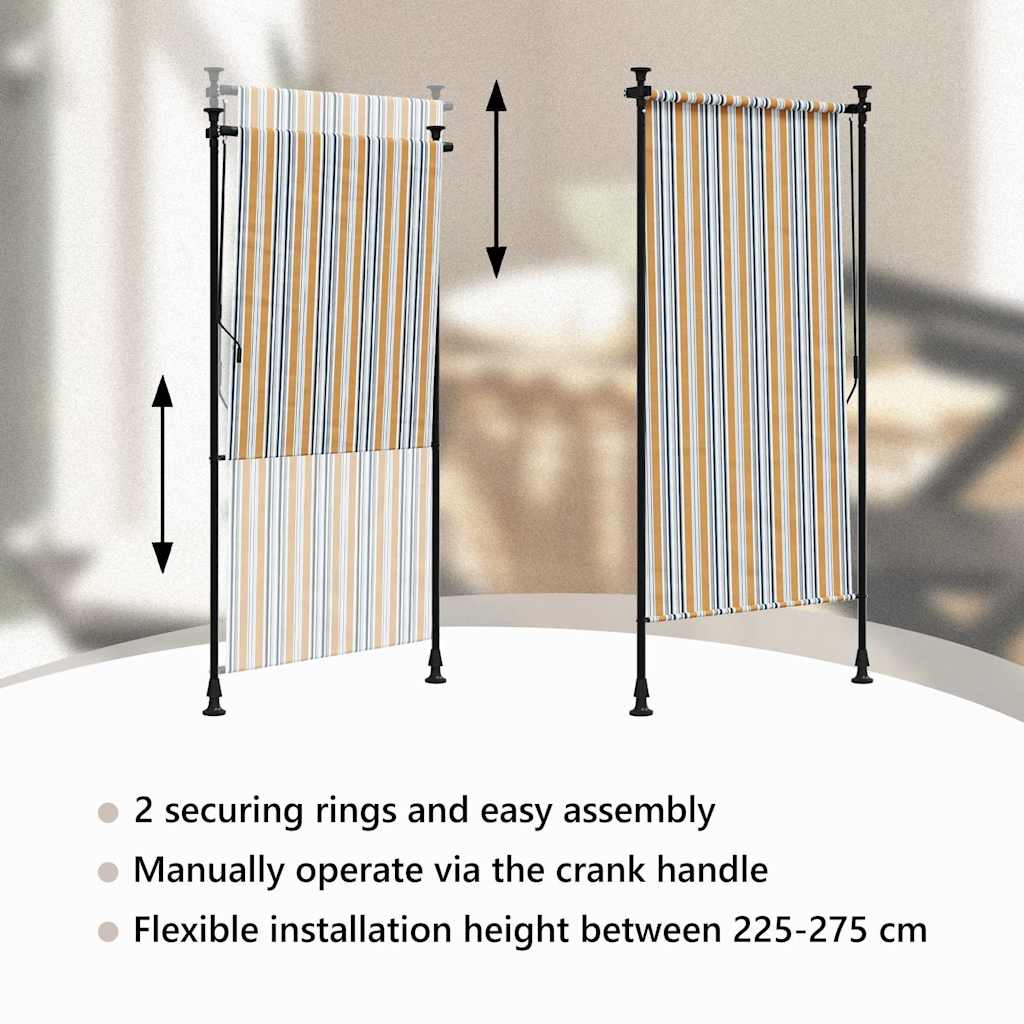Outdoor Roller Blind Yellow and White 120 x 270 cm Fabric and Steel