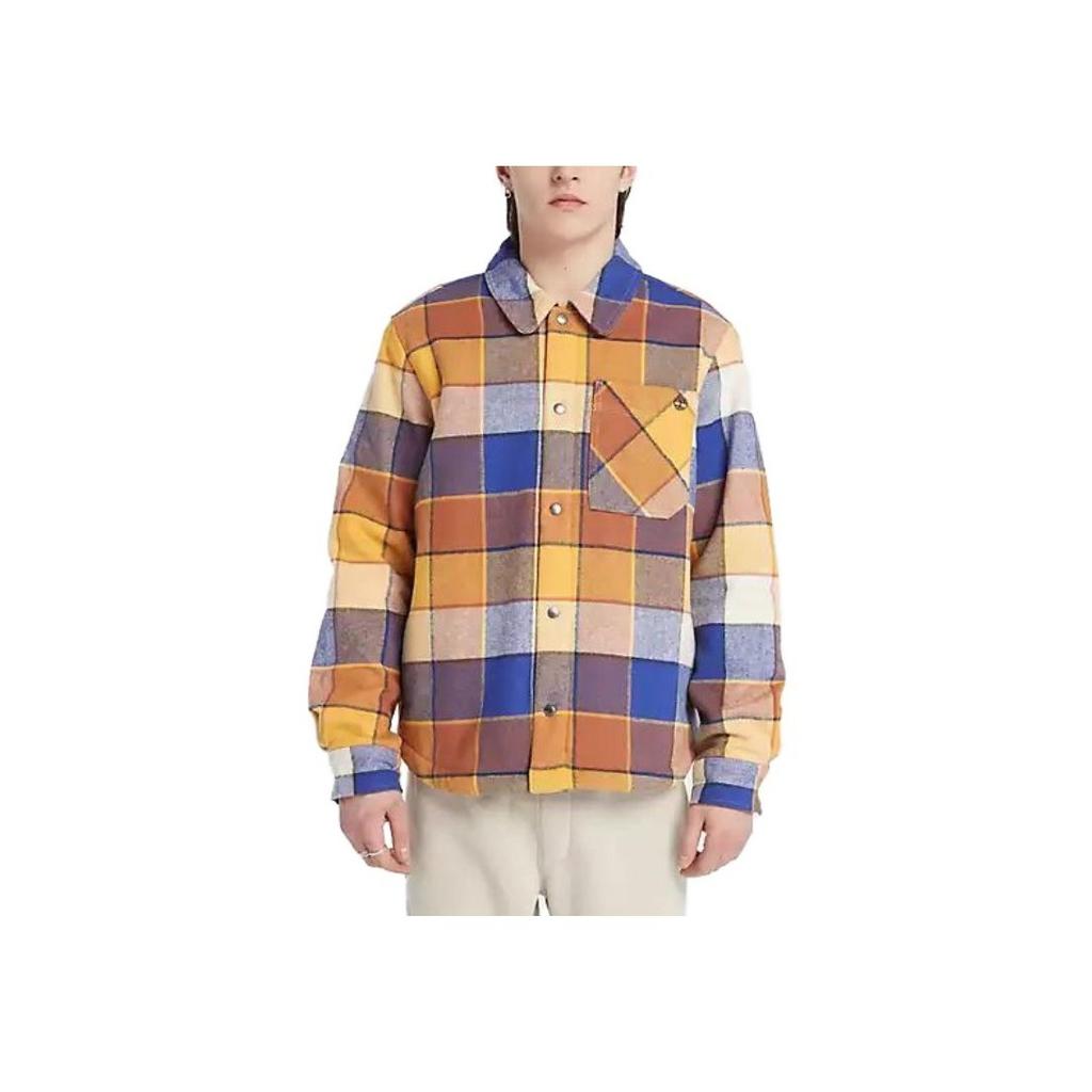 Timberland Рубашка из органического хлопка с флисовой подкладкой, клетчатый воротник, длинный рукав, мужские рубашки, желтый A6G5S-DY1