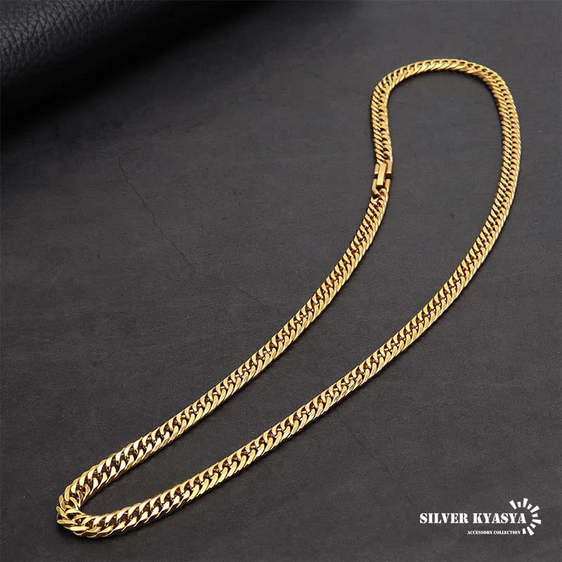 6 мм нержавеющая сталь двойная кихей центральная двойная кихей цепь 18к 18к длинная [серебро KYASYA] Тонкая, широкая, стальная, шестигранная огранка, ожерелье, складная, золотая, ожерелье,