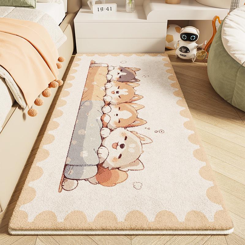 Детский мультяшный плюшевый прикроватный коврик - Искусственный кашемир, Милый и утолщенный напольный коврик для спальни девочки.