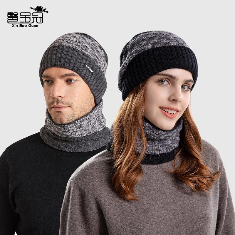 Winter New Fleece Knitted Wool Cap Unisex Hat Scarf Set Ear Protector Head Cap