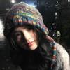 Rainbow Gradual Change Wool Hat Women Fringed Colored Knitted Hat Drawstring Cold Hat Women's Autumn and Winter High Sense
