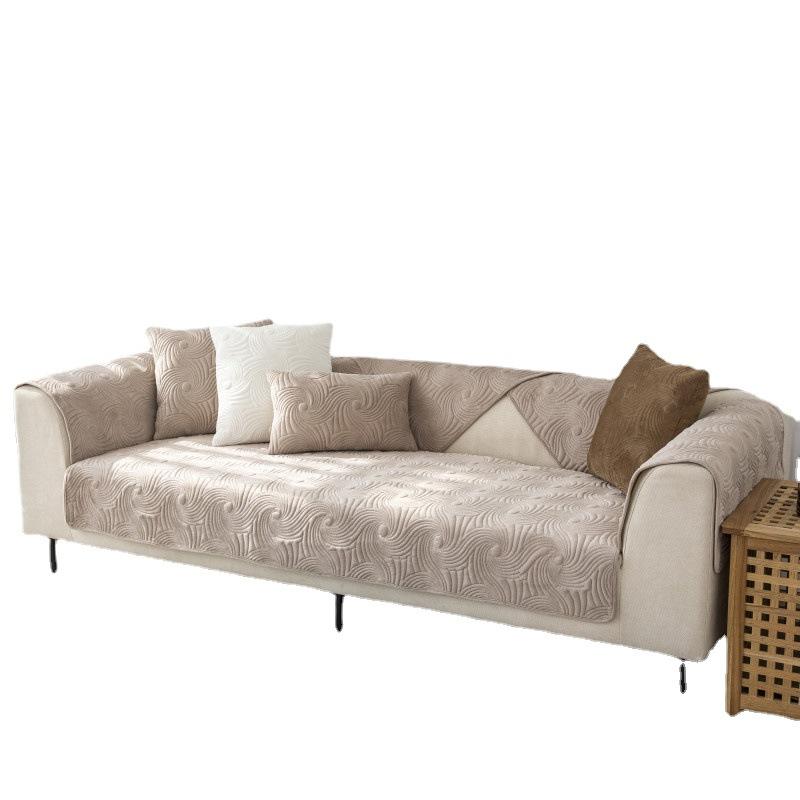 Autumn and Winter New Solid Color Plush Embroidered Quilted Sofa Cushion Modern Simple Anti-slip Sofa Cushion Cover