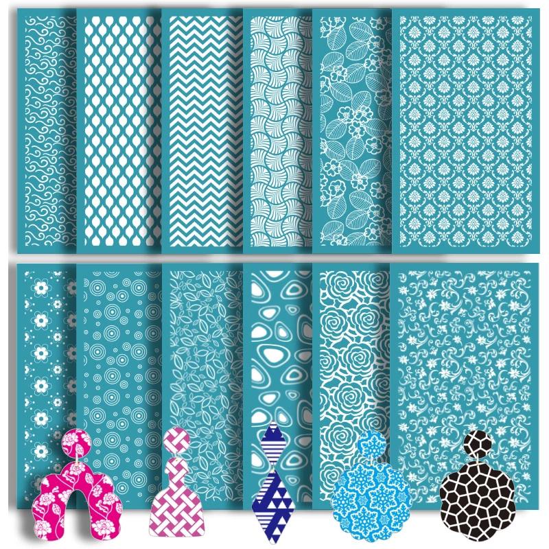 Reusable Relief Geometric Silkscreen Printing Silk Screen Stencils For Polymer Clay Flowers Leaves