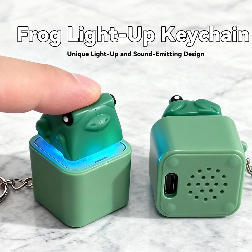 Croaking Frog Fidget Toy Keychain Rechargeable Frog Keychain with Sound & LED Lights, Funny Frog Keyboard Clicker Stress Relief