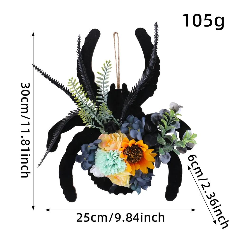 Spider Wooden Plaque Door Wreath Halloween Wreath Pendant Festival Decoration Simulation Flower Hanging Ring Decor for Yard Gift