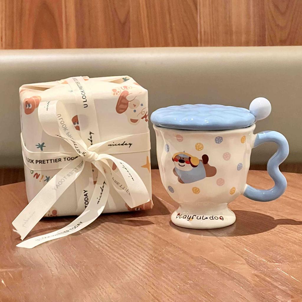 Кружка с крышкой для девочек «Высокая ценность груди Фуфу Милый котенок в горошек» Керамическая чашка Подарок на день рождения Сувенир