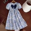 Модное платье для девочек 2025 года, летнее детское платье принцессы с милым бантом и короткими рукавами и принтом