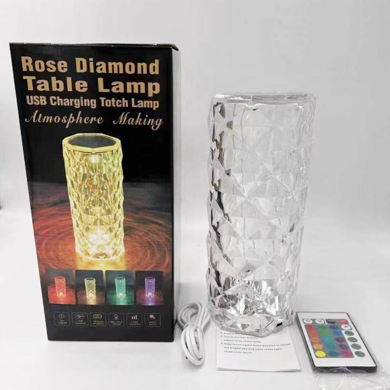 Factory Fast Delivery Free Sample Led Rose Crystal Table Lamp 3 Colors Rgb 16 Colors With Remote Control Touch