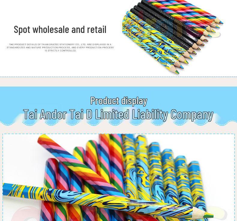 In-stock, free shipping: Thick Rainbow Pen with Large Barrel, Four Colors in One; Wooden Drawing Colored Pencils.