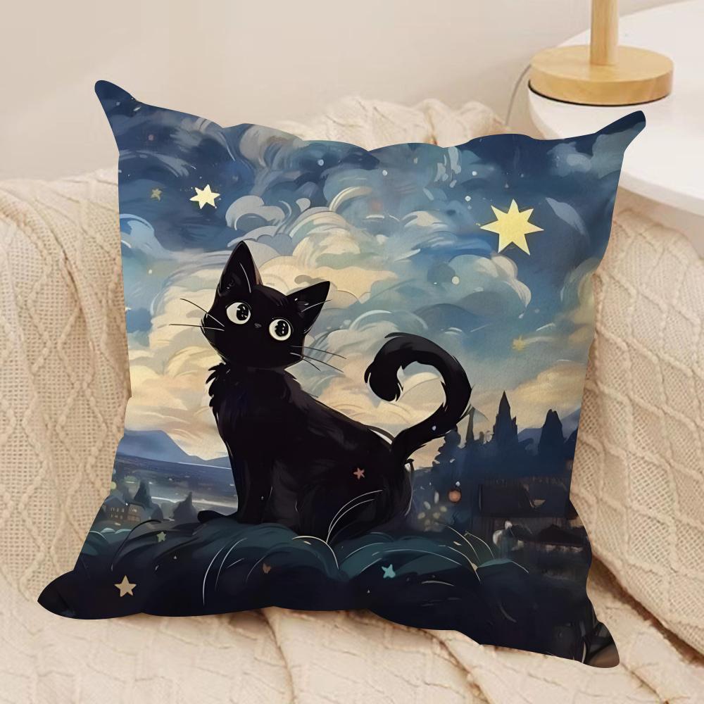 Classic Black Cat Cushion Cover Short plush Doublesided Print Square Throw Pillow Covers Sofa Home Cushion Decor