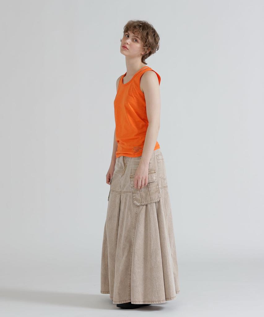 AVIREX DENIM MERMAID CARGO SKIRT Women's Denim Skirt Long Cargo Mermaid Maxi Flare Size S 050 Brown 783-6116605