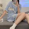 Pajamas Women'S Short-Sleeved Shorts Jade Cinnamon Dog Embroidered Bow Cute Girl Loose Loungewear Set