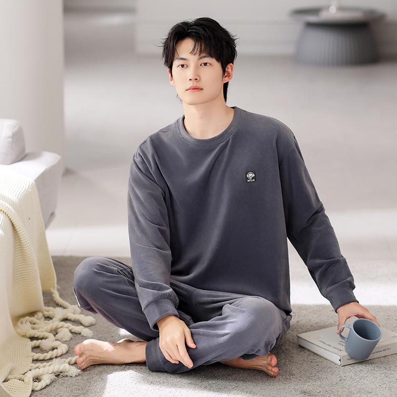 Мужская пижама осень и зима островной флис тонкий флис мужской большой размер коралловый флис домашняя одежда теплый костюм