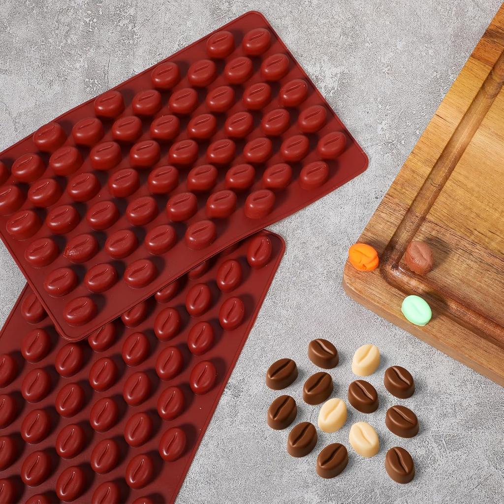 2 Count Mini Coffee Bean Molds 55 Cavity Coffees Beans Silicone Molds, 55 Cavity Mini Coffee Beans Chocolate Sugar Candy Mold, Coffees Bean Shaped