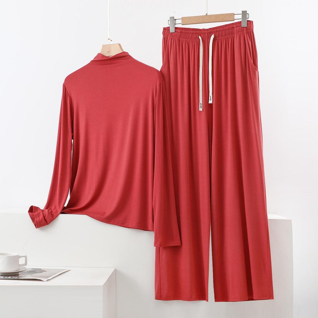 Женский пижамный комплект с высоким воротником и длинным рукавом с защитой плеч - Мягкий, гладкий, больших размеров, летняя одежда для сна