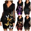 Fashion Womens Loose V-neck  Bright Flash Rhinestone Long-sleeved Dress