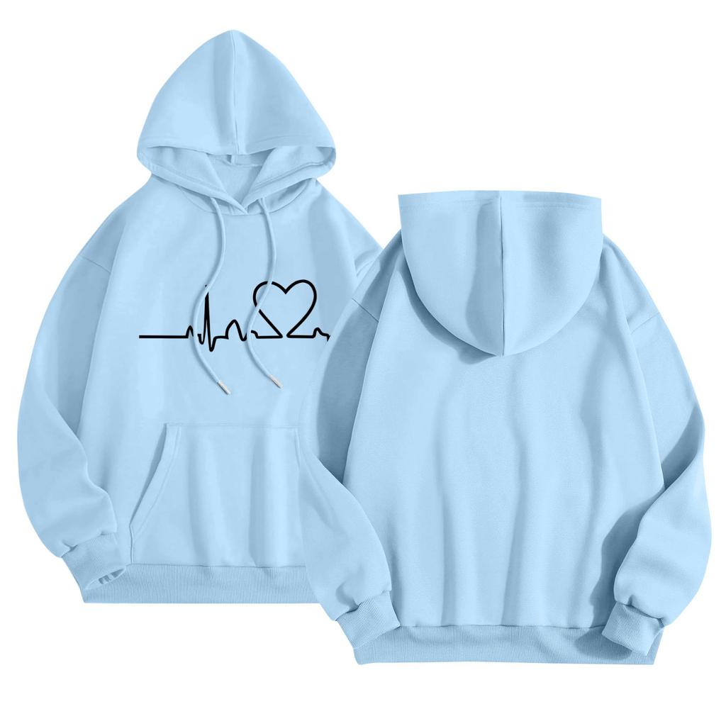 Женский повседневный комфортный плюшевый свитер с длинным рукавом и свободным воротом с капюшоном и принтом Heart Beat