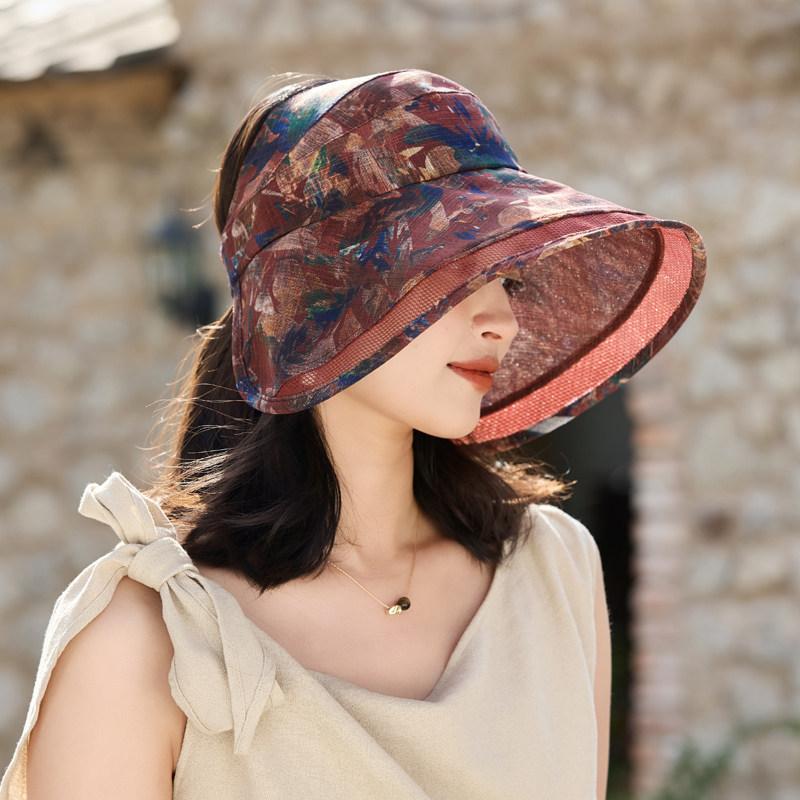 Women's large brim sun hat sun protection hat women's summer empty top breathable sun protection beach seaside sun hat outdoor