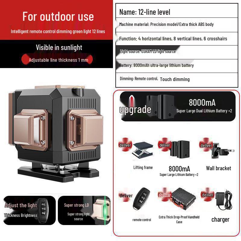 High Precision 16-Line Green & Blue Light Laser Level with Infrared Wall Sticker