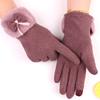 Women's Velvet Outdoor Cycling Bow Warm Gloves Windproof and Cold-proof Touch Screen Gloves