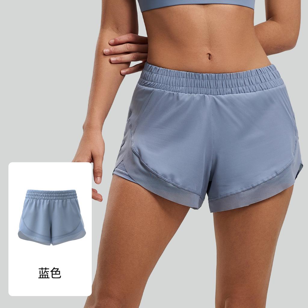 Juyitang summer women's anti-light running breathable mesh side pocket sports fitness fake two-piece shorts