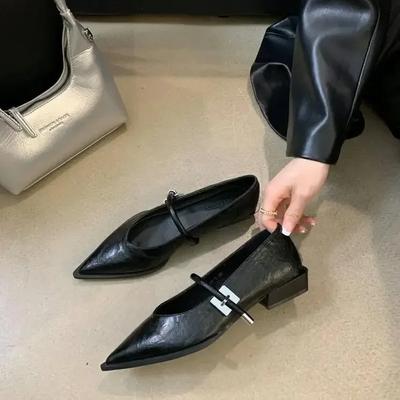 Дизайнерские туфли Мэри Джейн, новые летние туфли с острым носком на низком каблуке, женские туфли-лодочки с небольшой высотой, женские модные туфли с пряжкой 35-39