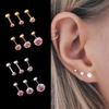 1Pc AB Color Round Zircon Gold-plated Thin Rod Stainless Steel Screw Ball Ear Bone Studs Korean Piercing Earrings