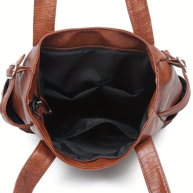 Retro Crocodile Pattern Tote Bag for Women - Fashionable and Spacious Shoulder Handbag KTY