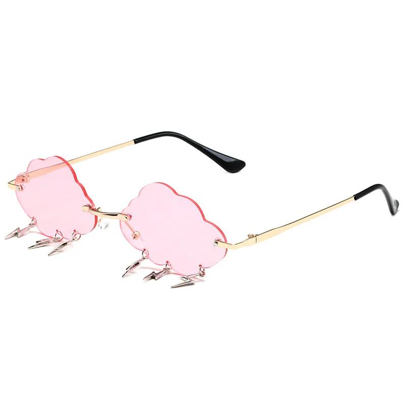 Fashion Rimless Cloud Shaped Sunglasses with Lightning Pendant Y2K Women's Luxury Sun Glasses Shades UV400 Brand Designer SG28