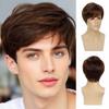 Мужская коричневая косая челка синтетические волосы полное покрытие головы