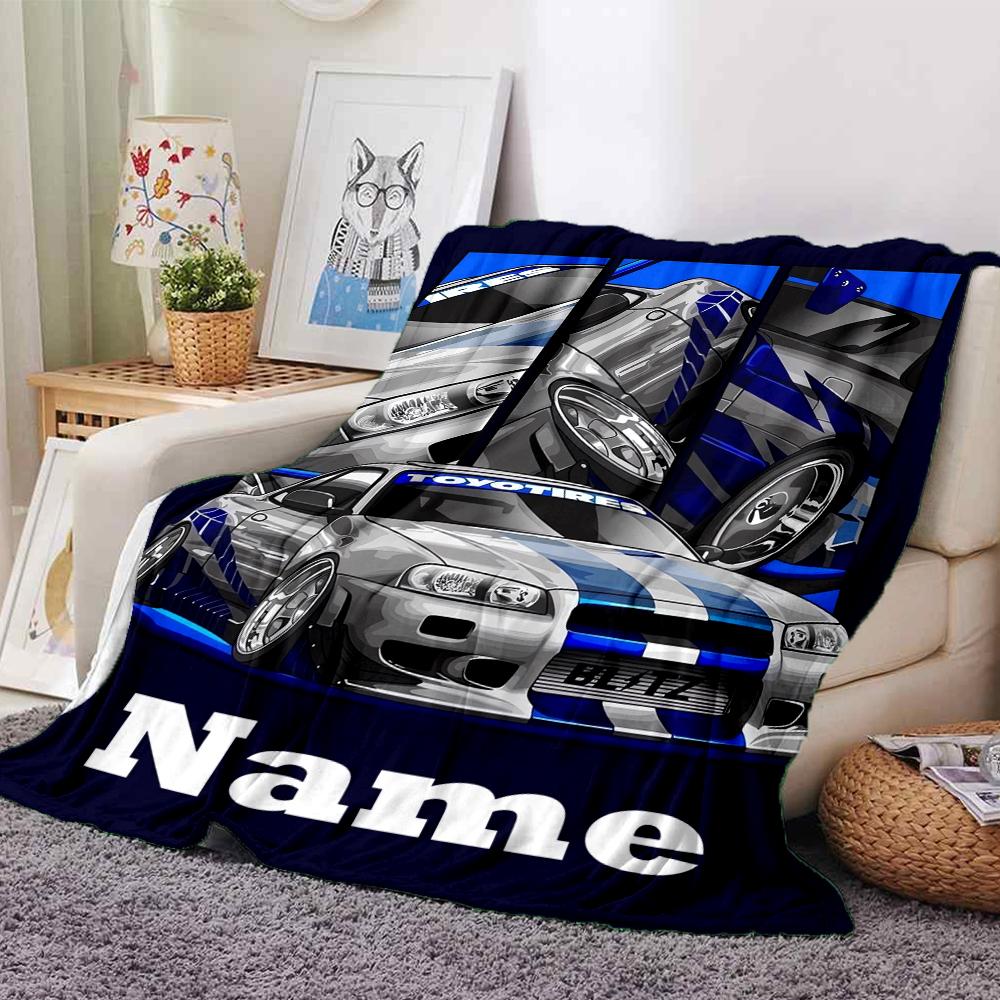 Custom Name Racing Theme Printed Blanket - Perfect for Couch, Bed, Travel & Outdoor Use | Machine Washable, Cozy & Durable.