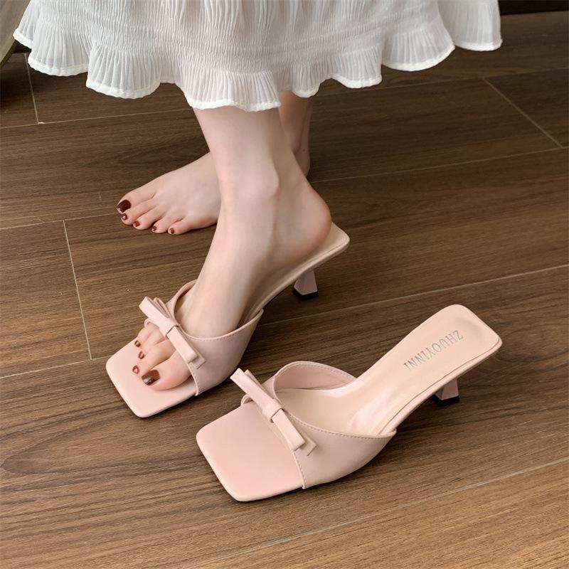 Fashion Hot Selling Heeled Sandals Shoes Square Toe Butterfly-Knot Slippers Flat Rubber Flip Flops Luxury Slides Black Designer High