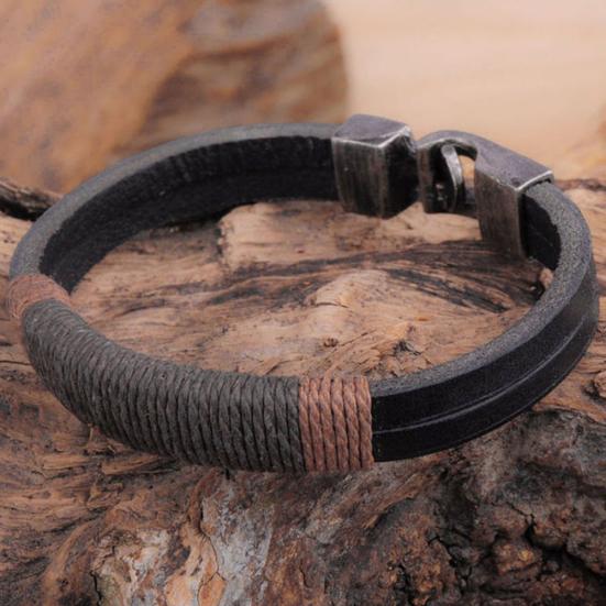 Men Vintage Wide Faux Leather Wristband Buckle Bracelet Cuff Jewelry Gift